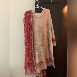 Elegant Pink and Red Embroidered Salwar Suit